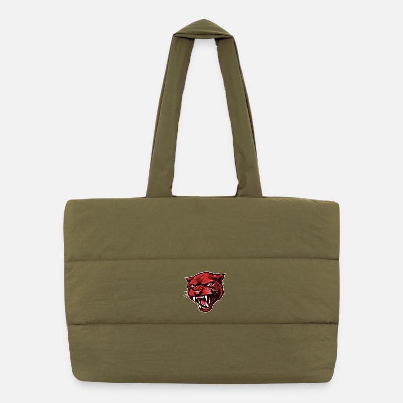 Panther Head Red Puffer Shopping Bag