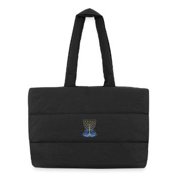 gold-colored Hanukkah candlestick with two doves - Puffer Shopping Bag - black - Front