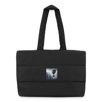 Gnome and reindeer in hot air balloon - Puffer Shopping Bag - black - Front