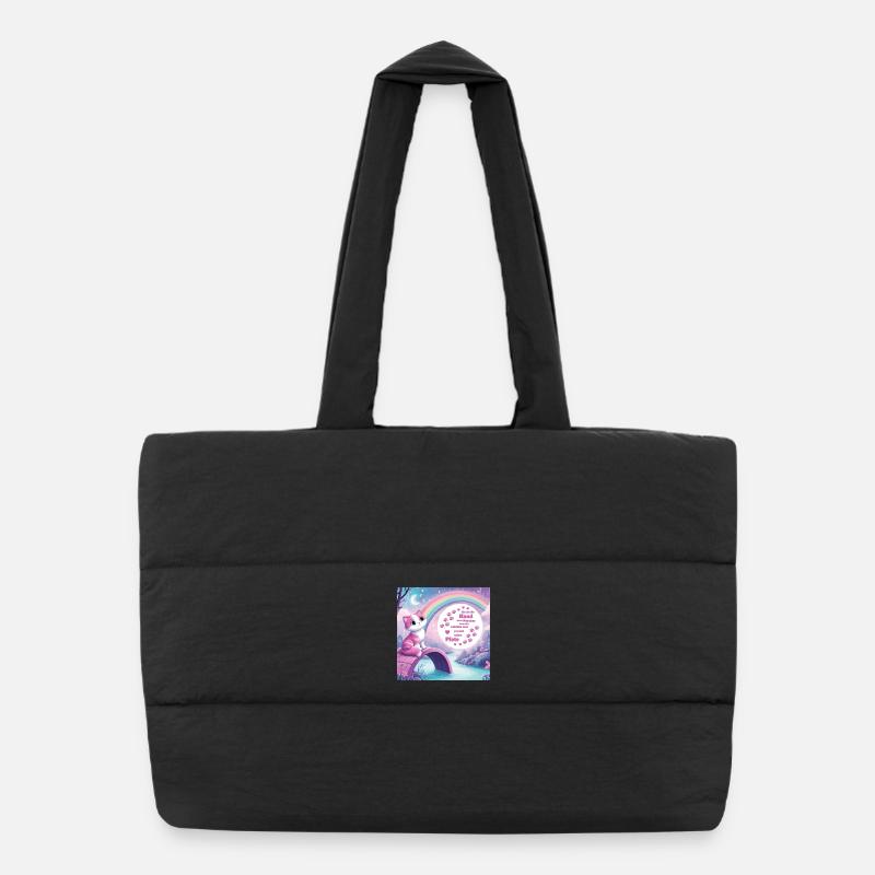 Cat with rainbow Puffer Shopping Bag