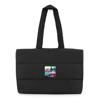Retro Pop Cycle & Mountain Sunset - Puffer-Einkaufstasche - Schwarz - Vorne