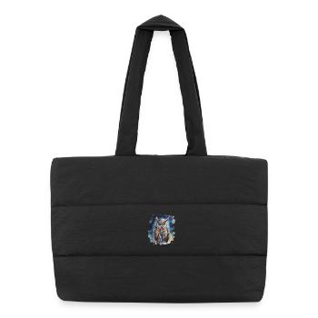 Hibou animal de pouvoir, sagesse, intuition, chamanique - Sac shopping matelassé - noir - Devant
