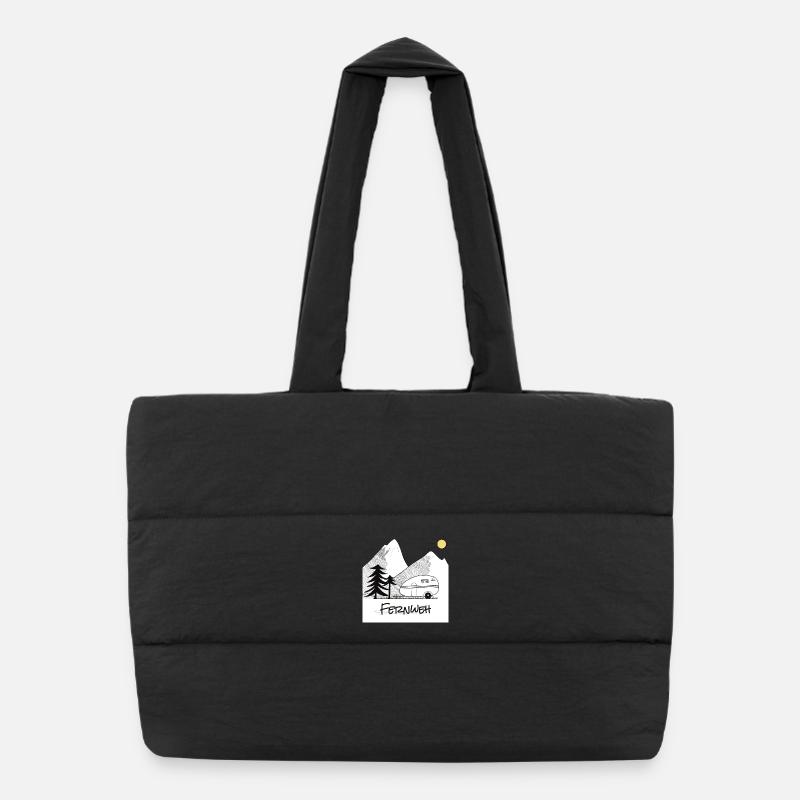 Wanderlust - with the caravan in the mountains - Puffer Shopping Bag - black
