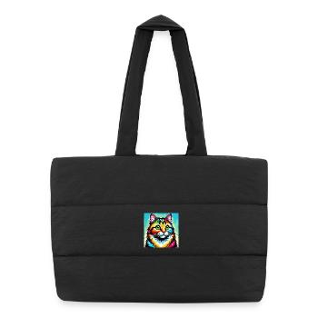 Chat Pop Art - Sac shopping matelassé - noir - Devant