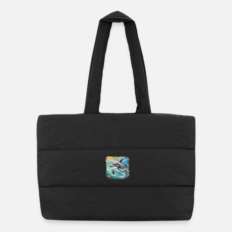 Cute young dolphin in children's book style Puffer Shopping Bag