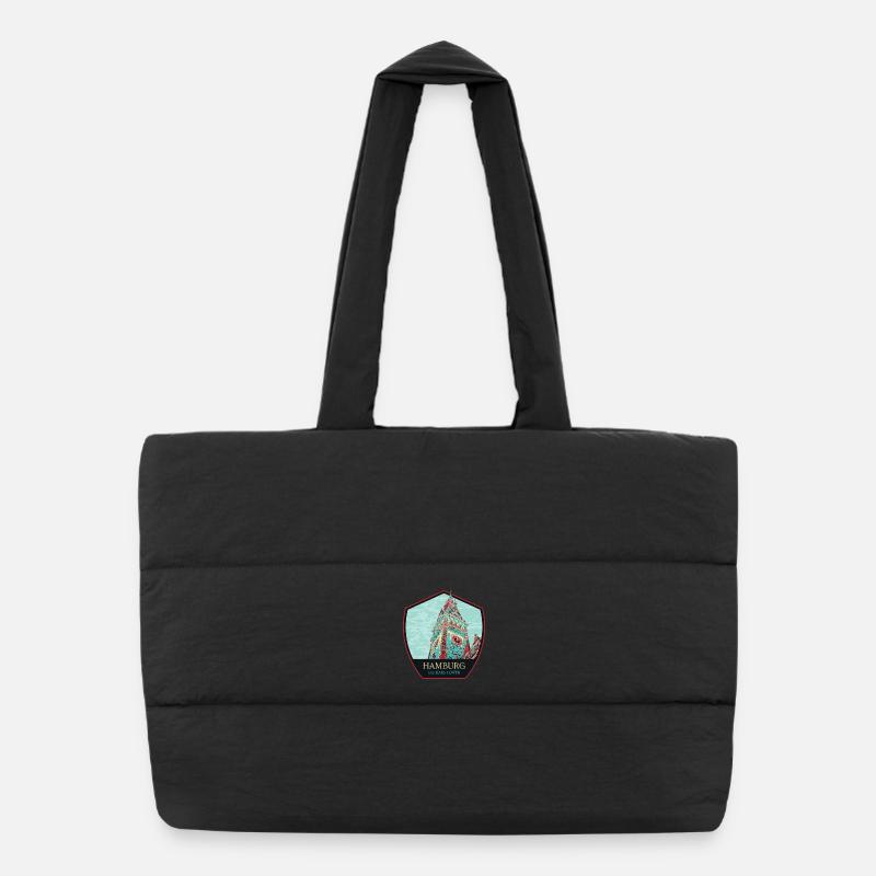 City Hall Tower in Hamburg, Germany Puffer Shopping Bag