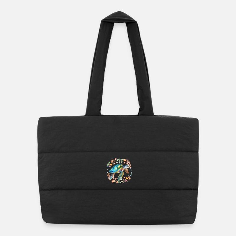 Tortue entourée de créatures marines Sac shopping matelassé