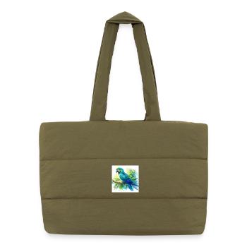 Watercolor Blue Macaw - Puffer Shopping Bag - safari green - Front