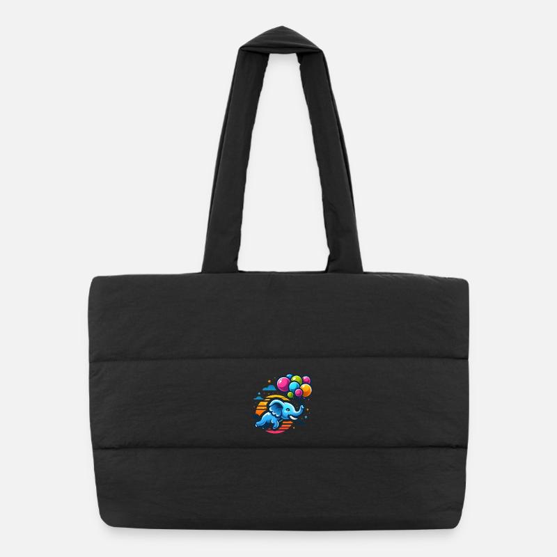 Flying elephant with colorful balloons - Puffer Shopping Bag - black
