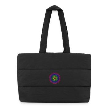 Flower of Life Regenbogen - Puffer-Einkaufstasche - Schwarz - Vorne