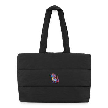 basilic coloré kawaii personnage de dessin animé clipart - Sac shopping matelassé - noir - Devant
