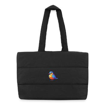 Mésange coloré Kawaii personnage de dessin animé oiseau - Sac shopping matelassé - noir - Devant