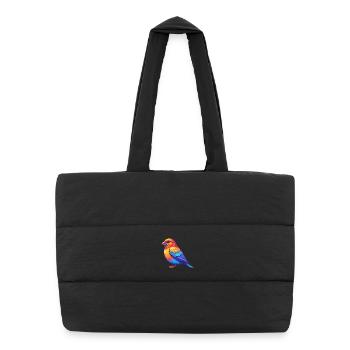 Crossbill coloré Kawaii personnage de dessin animé oiseau - Sac shopping matelassé - noir - Devant