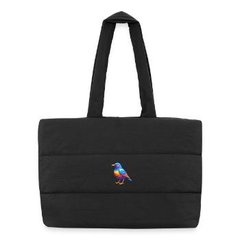 Starling Colorful Kawaii Cartoon Character Bird - Puffer Shopping Bag - black - Front