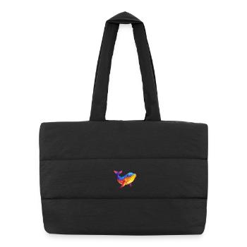 Humpback Whale Colorful Kawaii Cartoon Sea Animal - Puffer Shopping Bag - black - Front