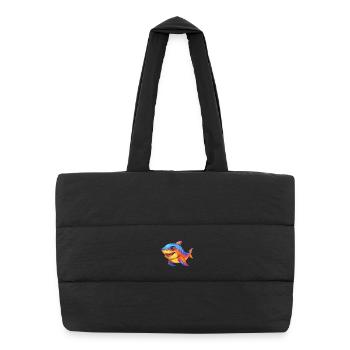 Cookiecutter Shark Colorful Kawaii Cartoon Clipart - Puffer Shopping Bag - black - Front