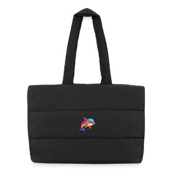 Bottlenose Whale Colorful Kawaii Cartoon Clipart - Puffer Shopping Bag - black - Front
