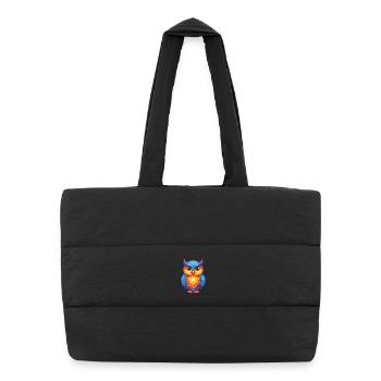 hibou coloré Kawaii personnage de dessin animé oiseau - Sac shopping matelassé - noir - Devant