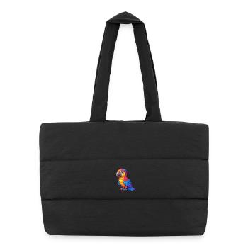 Perroquet coloré Kawaii personnage de dessin animé oiseau - Sac shopping matelassé - noir - Devant