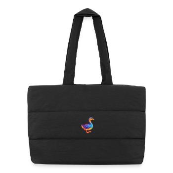 oie coloré kawaii personnage de dessin animé oiseau - Sac shopping matelassé - noir - Devant