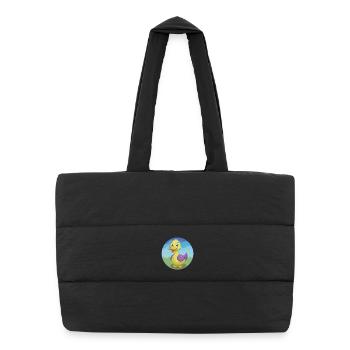 canard mignon kawaii dessin animé clipart animal de compagnie - Sac shopping matelassé - noir - Devant