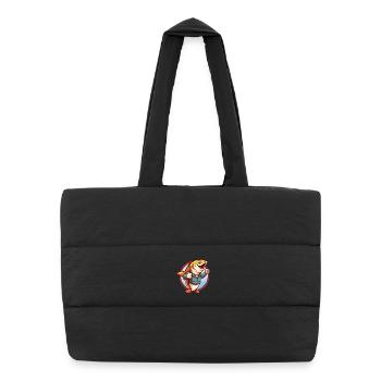 Saumon Drôle Kawaii Dessin animé Clipart Animal Animal de compagnie - Sac shopping matelassé - noir - Devant