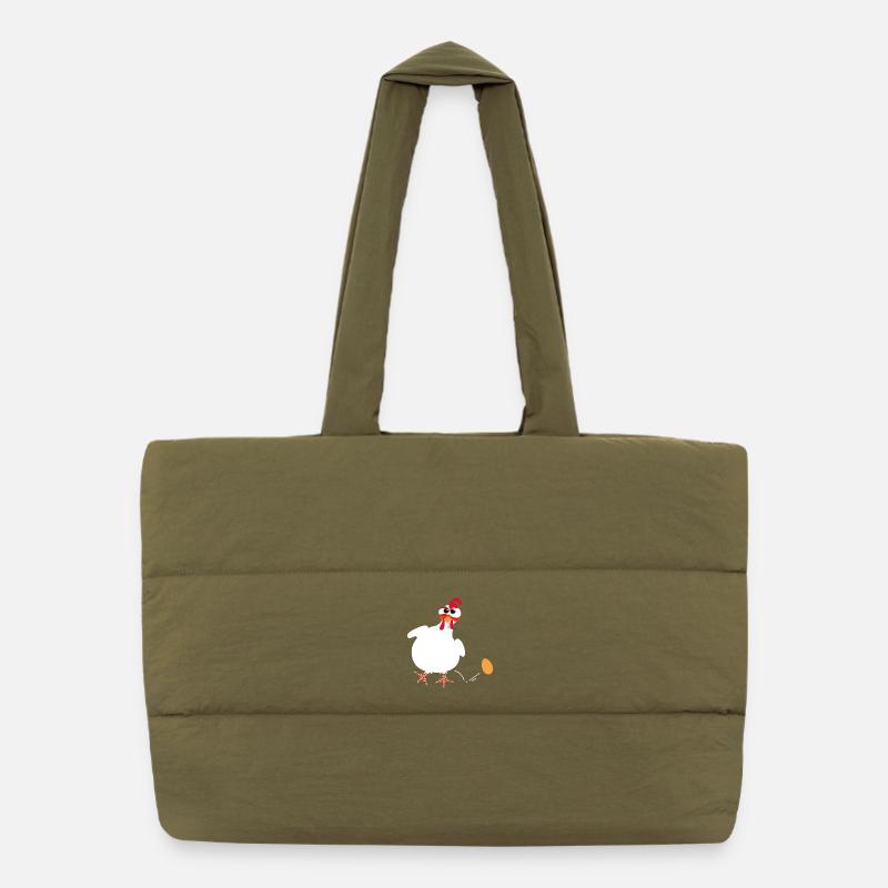 Poule blanche pond un oeuf dessin comique drôle Sac shopping matelassé