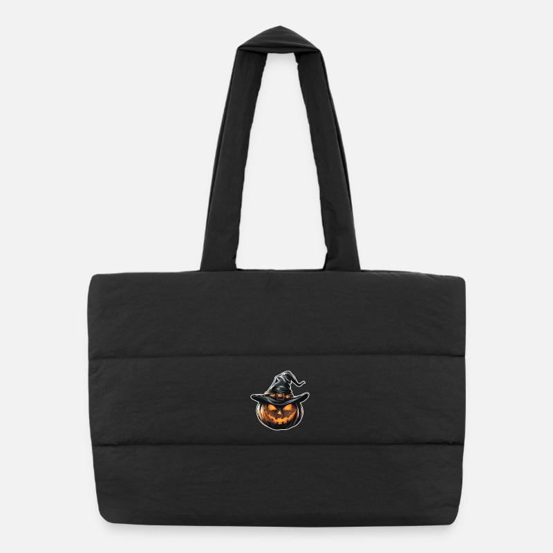 Citrouille avec chapeau de sorcière – Motif d’Halloween éclatant Sac shopping matelassé