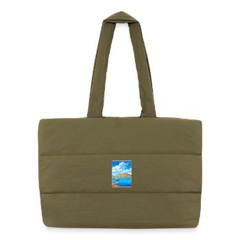 Saint Tropez Frankreich Vintage Reiseposter Souvenir - Puffer-Einkaufstasche - safari Green - Vorne
