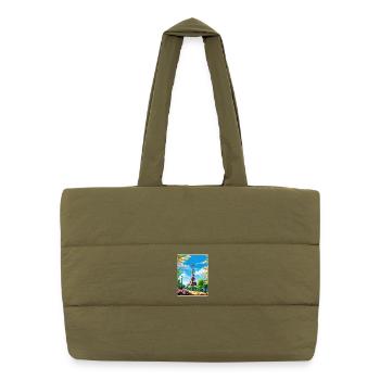 Paris France Affiche de voyage Souvenir Carte Postale Peinture - Sac shopping matelassé - safari green - Devant