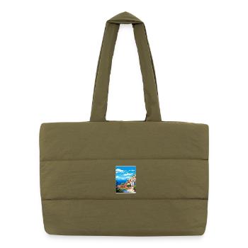 Hydra Greece Travel Poster Souvenir Postcard Paint - Puffer Shopping Bag - safari green - Front