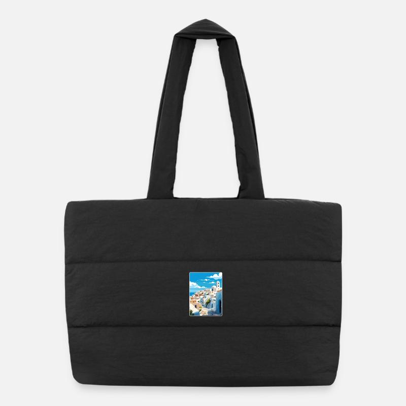 Patmos Grèce Grec Vintage Voyage Poster Souvenir Sac shopping matelassé