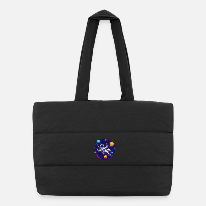 Astronaut with swing in space Puffer Shopping Bag