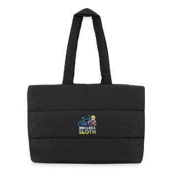 Sloth Biker with Helmet - Puffer Shopping Bag - black - Front