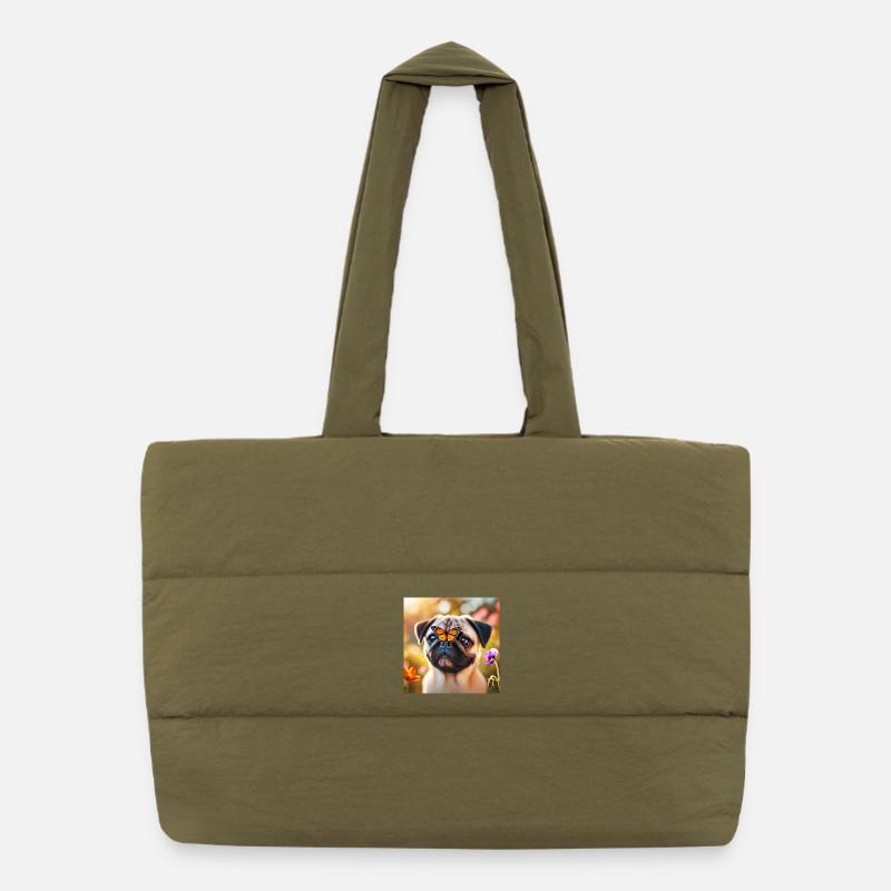 Smart dog with butterfly Puffer Shopping Bag