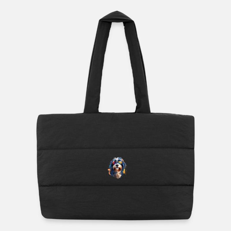 Tibetan Terrier with Sunglasses Puffer Shopping Bag