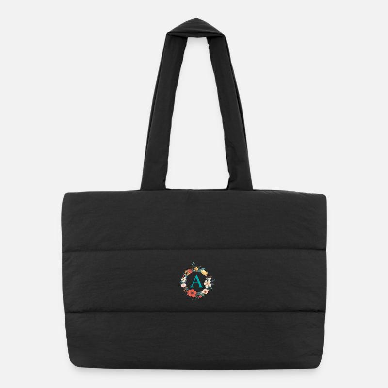Un monogramme, couronne de fleurs, personnalisable Sac shopping matelassé