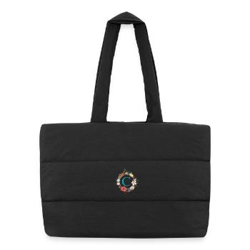 C Monogram, Couronne de fleurs, Personnalisable - Sac shopping matelassé - noir - Devant