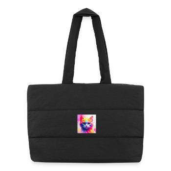Vibrant Rainbow Cat Artwork - Puffer Shopping Bag - black - Front