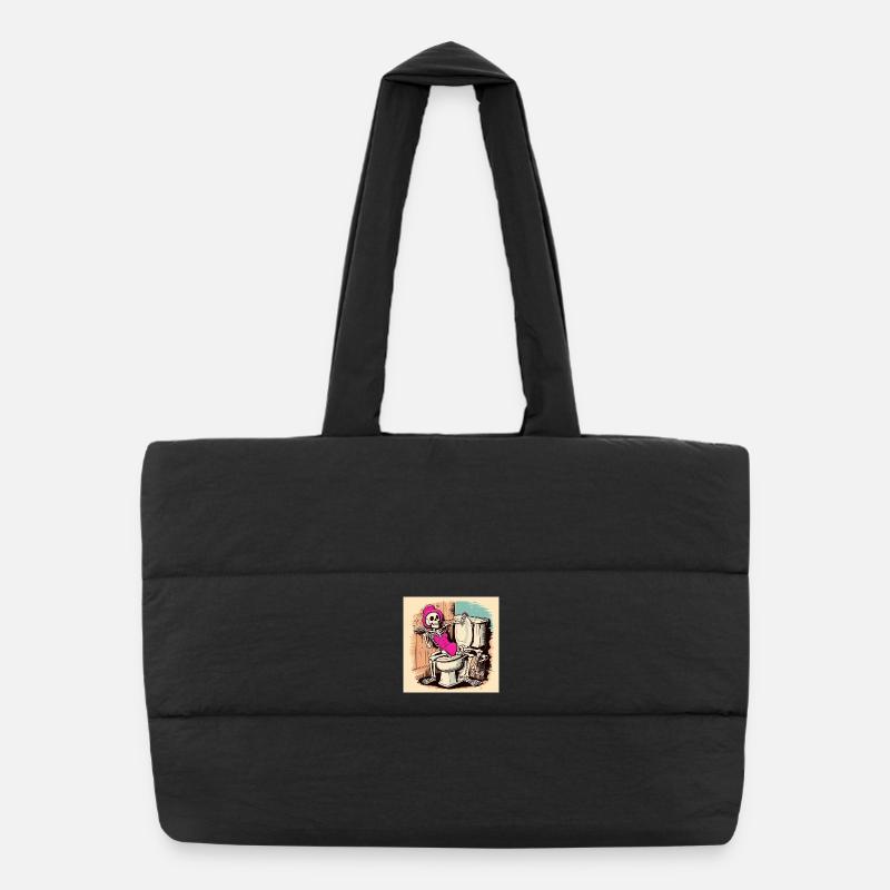 Skeleton in bathroom with swimsuit Puffer Shopping Bag