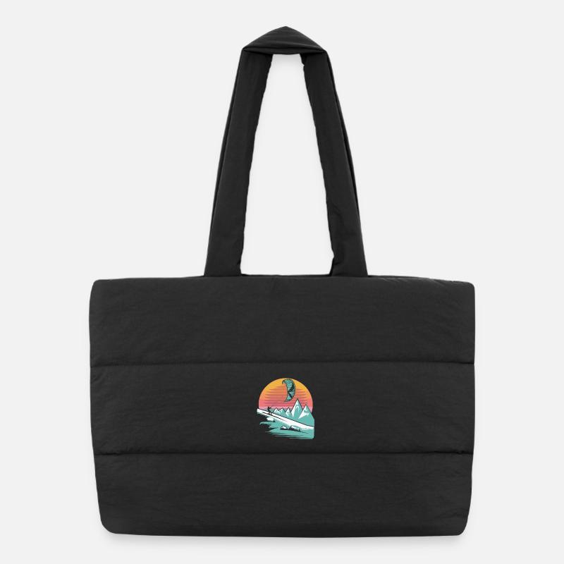 Snowkiten Minimalistischer Sonnenuntergang - Puffer-Einkaufstasche - Schwarz