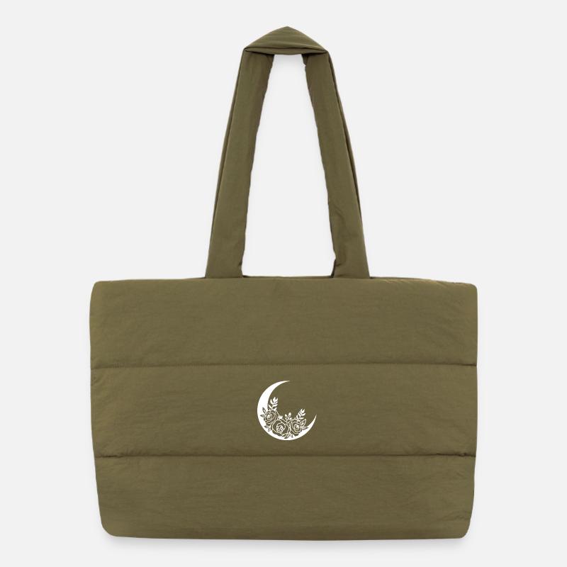Lune fleurie blanche Sac shopping matelassé