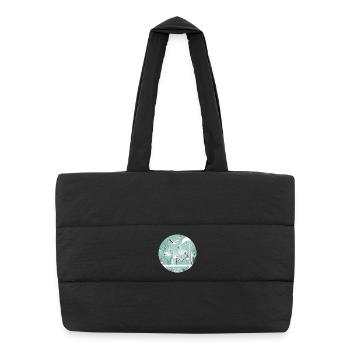 Flamingo Illustration in Tropical Environment - Puffer Shopping Bag - black - Front