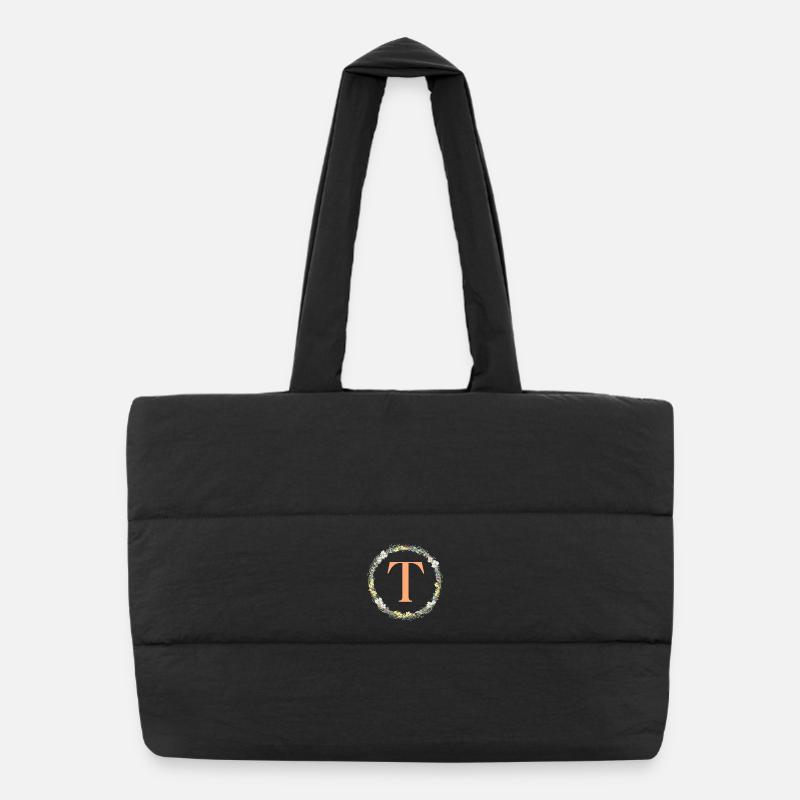 T Monogram, Flower Wreath, Personalizable Puffer Shopping Bag