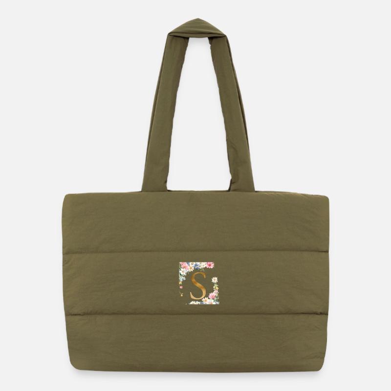 S Monogram, Floral, Personalizable Puffer Shopping Bag