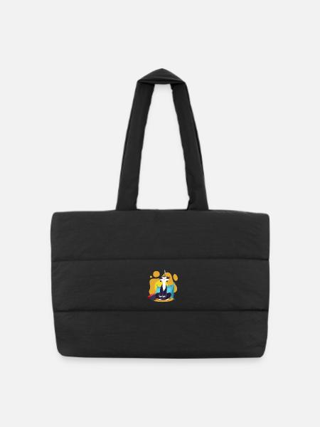 Chat reniflant une sardine cartoon comique coloré - Sac shopping matelassé - noir