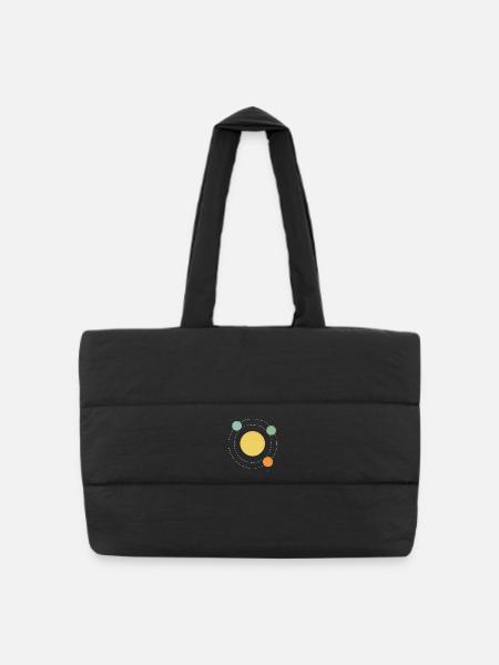 Sun Orbit Abstract Print Design - Puffer Shopping Bag - black