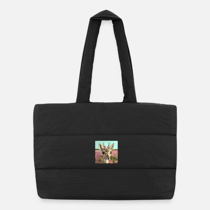 Cerf avec couronne de fleurs dans une prairie printanière (AI-Art) Sac shopping matelassé