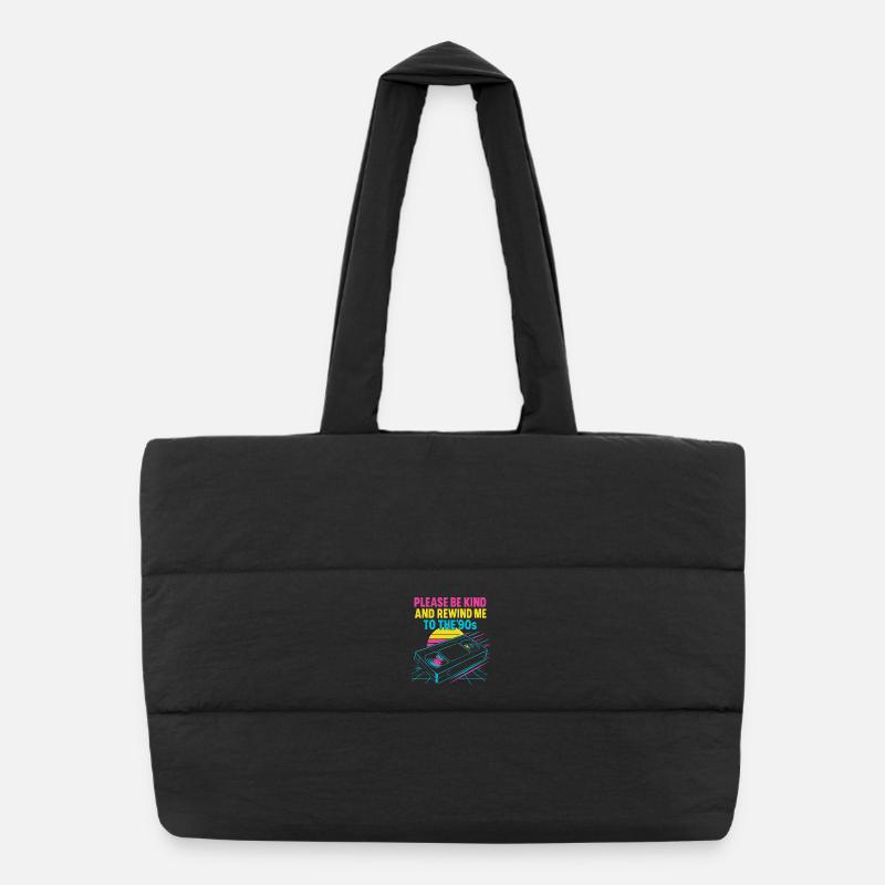 Retro 90s Cassette Tape and Sunset Design Puffer Shopping Bag