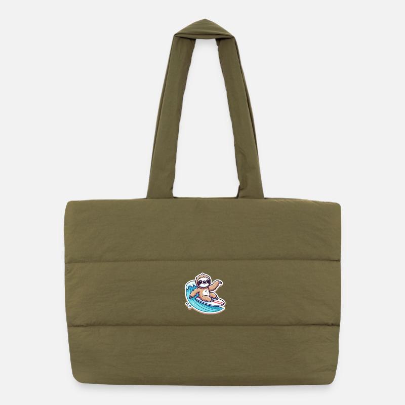 Cute Sloth Waves Surfer Puffer Shopping Bag